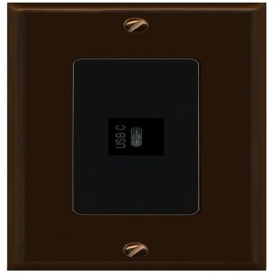 RiteAV USBC Wall Plate - 1 Gang Decorative [Brown/Black]
