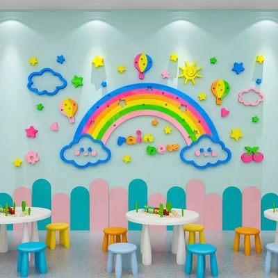 3D Acrylic Colorful Rainbow Cloud Wall Decoration Sticker for Baby Room, Bedroom, Game Room, etc. (XL - 200 x 91 cm)