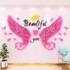 3D Acrylic Beautiful Wing Wall Decoration Sticker for Baby Room, Bedroom, Game Room, etc. (L - 180 x 99 cm, Pink) view 1