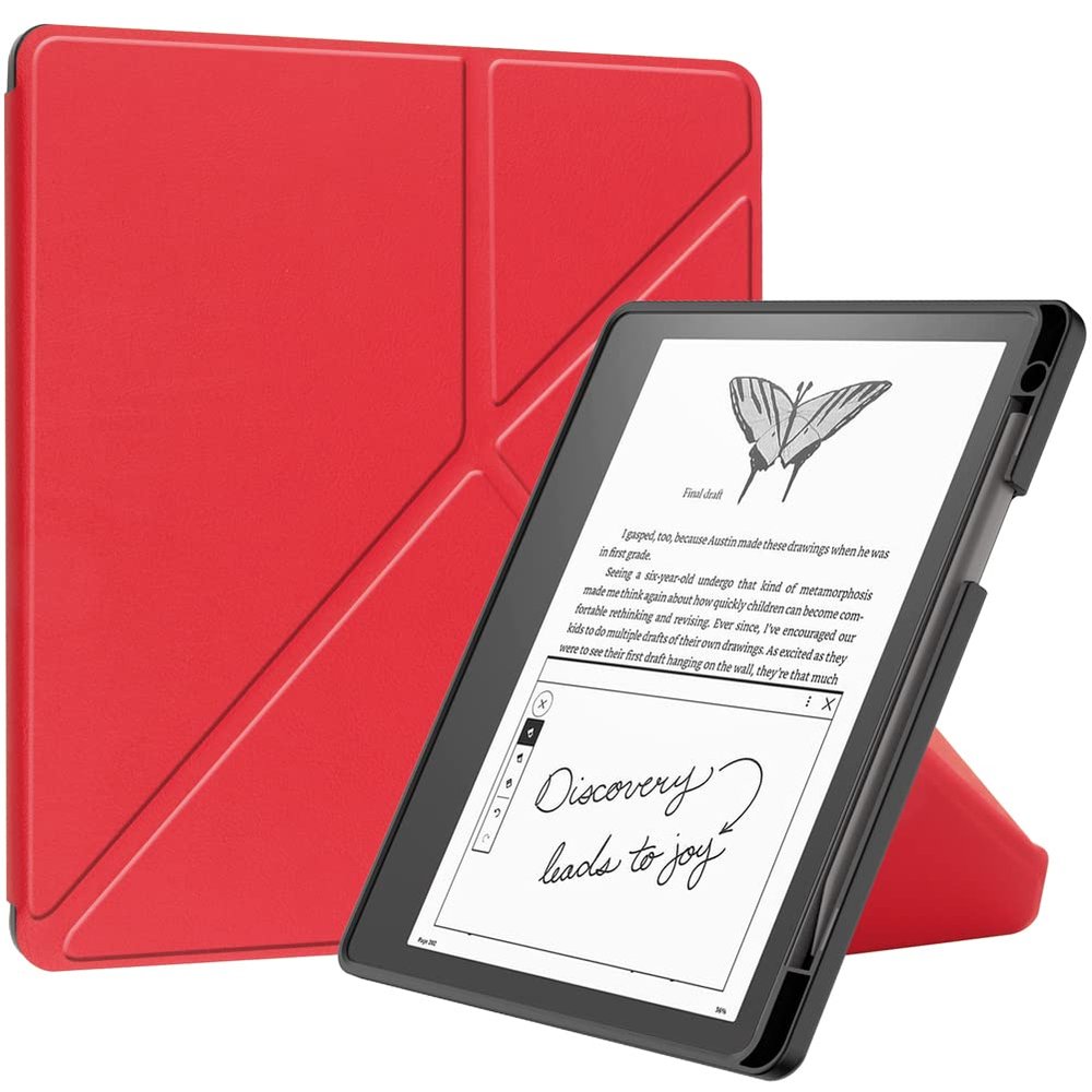 Kepuch Custer Case Compatible for Kindle Scribe 2024 2022 / Redesigned Display 10.2",Ultra-Thin PU-Leather Hard Shell Cover - Red