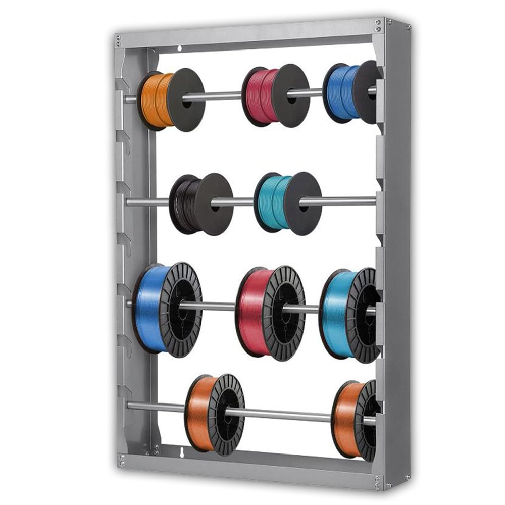 tonchean Wire Spool Rack Wall Mounted, Heavy Duty Cable Reel Holder with 4 Adjustable Steel Rods, Conduit & Wire Dispenser for Storage and Display - Industrial, Electrical, Retail Use (Gray)