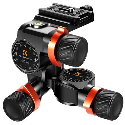 K&F CONCEPT 3-Way Geared Tripod Head, Millimeter Micro-Adjustment, Full CNC Aluminum Alloy Tripod Head, Maximum Load Capacity of 13.2lbs/6kg for Star Shooting, Commercial Photography, etc.