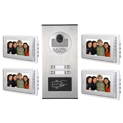 AMOCAM Video Intercom Entry System, Wired 7" LCD Monitor Video Door Phone Kits for 4 Units Apartment, Support Monitoring, Unlock, Dual Way Door Intercom, ID Keyfob Unlock,New