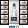 AMOCAM 10 Units Apartment Intercom System, Video Intercom Video Door Phone Kit, HD Camera 7" Monitor with ID keyfobs Unlock for 10 Household or Office view 1