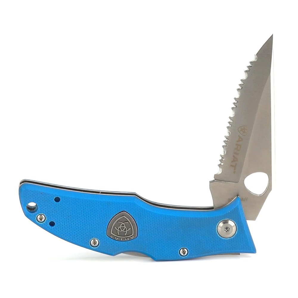 ARIAT G10 Serrated Blade Folding Knife, Blue, 3" Blade (Medium)
