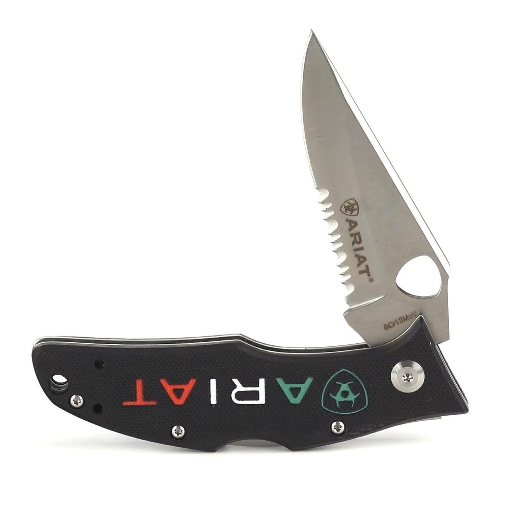 ARIAT Mexico Logo Hybrid Blade Folding Knife, Black, 3" Blade (Medium)