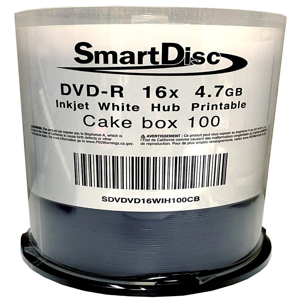 SmartDisc DVD-R 4.7GB 16X White Inkjet Hub Printable recordable Media (600)