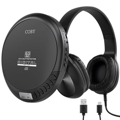 Coby Portable CD Player with MP3 Playback & FM Radio, 60-Second Anti-Skip Protection, Foldable Wired Headphones, Compact Retro Discman Music Player for Home, Car, Travel & Seniors  Clear Stereo Sound