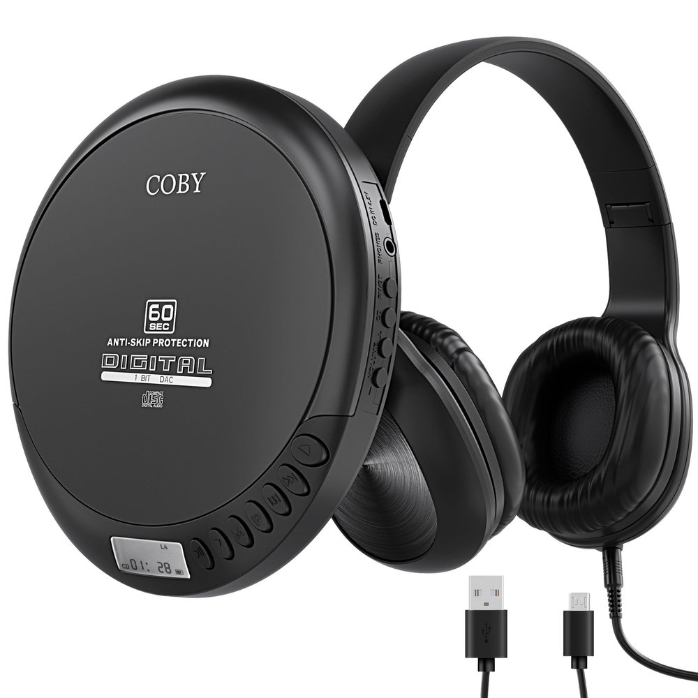 Coby Portable CD Player with MP3 Playback & FM Radio, 60-Second Anti-Skip Protection, Foldable Wired Headphones, Compact Retro Discman Music Player for Home, Car, Travel & Seniors  Clear Stereo Sound