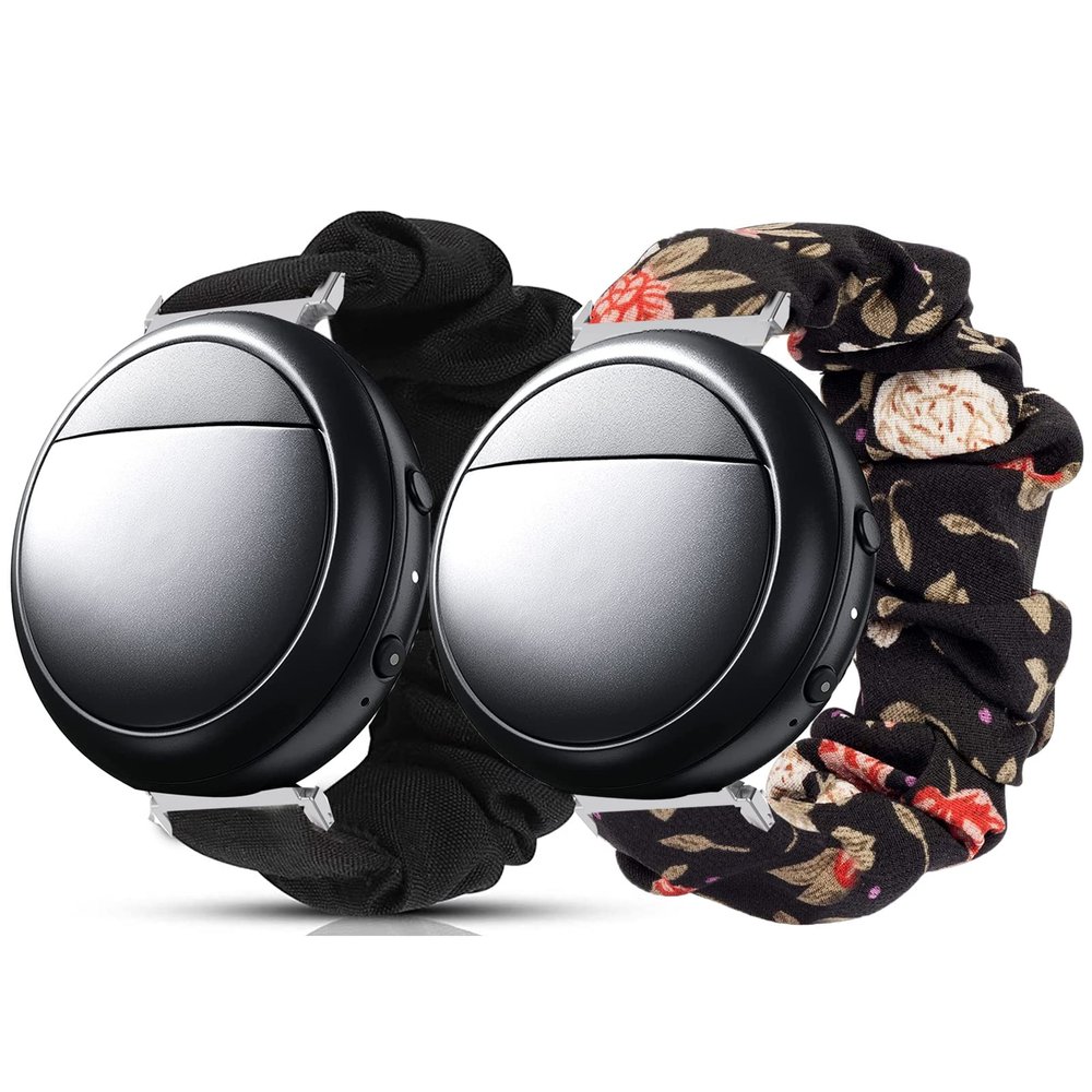 Lamshaw Compatible for Embr Wave 2 Band, Fabric Elastic Scrunchie Elastic Women Cute Replacement Straps Compatible with Embr Wave 2 Thermal Wristband (2 pack-Black+Black Flower)