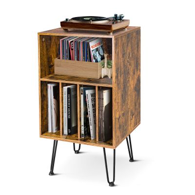 ACEHOME Record Player Table, Record Player Stand with Storage, Record Storage Turntable Stand with Metal Legs, Record Player Table with Sorted Storage Space, for Living Room Bedroom Office, Brown
