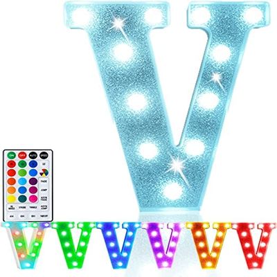 Pooqla Colorful Light Up Letter VMarquee Letters with Remote Room Decor