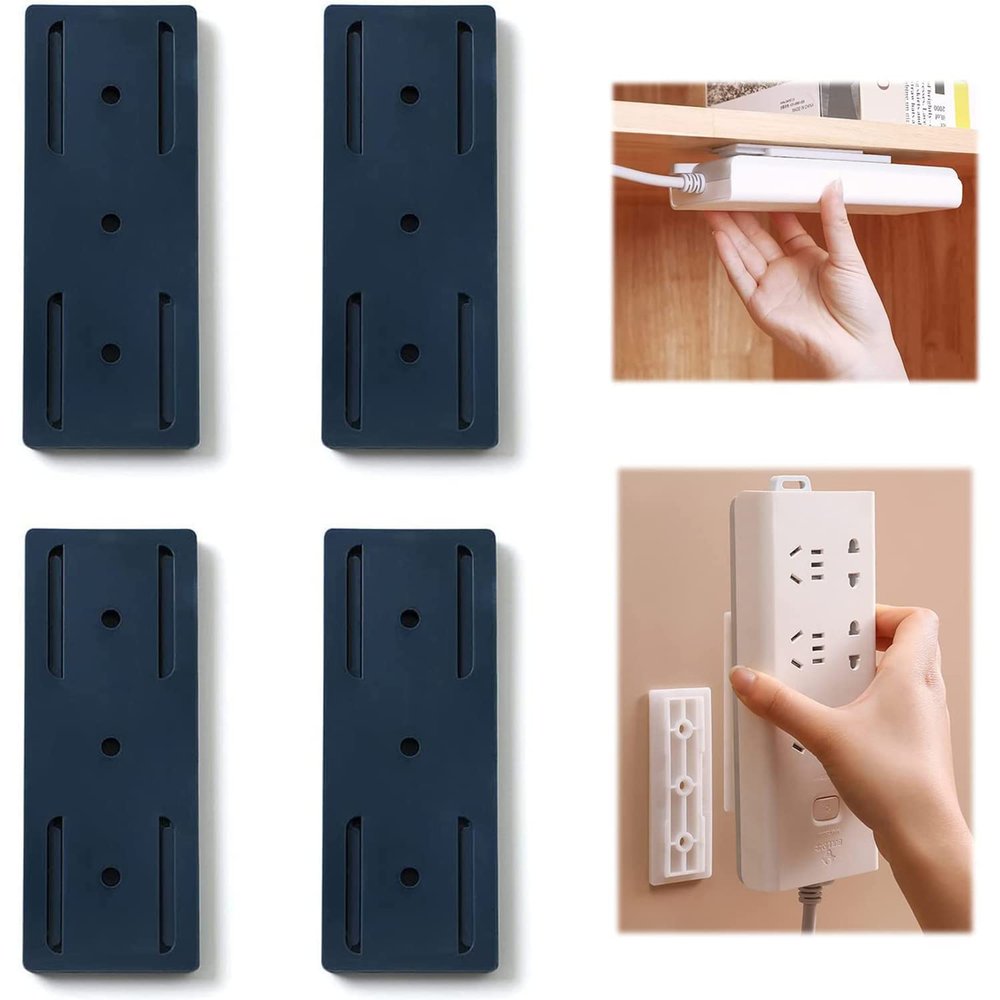 Self-Adhesive Desktop Socket Fixer, Adhesive Punch Free Socket Holder, Power Strip Holder Fixator, Desktop mountable Plug-in Socket Fixer Holder for Desk, Wall, WiFi Router, Paper Towel Box (Blue)