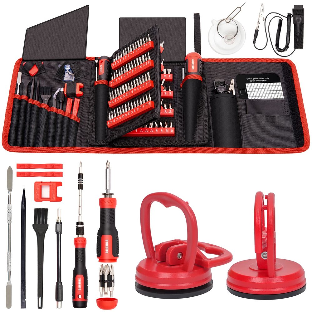 STREBITO Precision Screwdriver Set 191-Piece + 2-Piece Suction Cups Bundle, LCD Screen Remover for Computer, iPhone, Laptop, Cell Phone, Macbook, PS4/5, Tablet and Electronics Repair