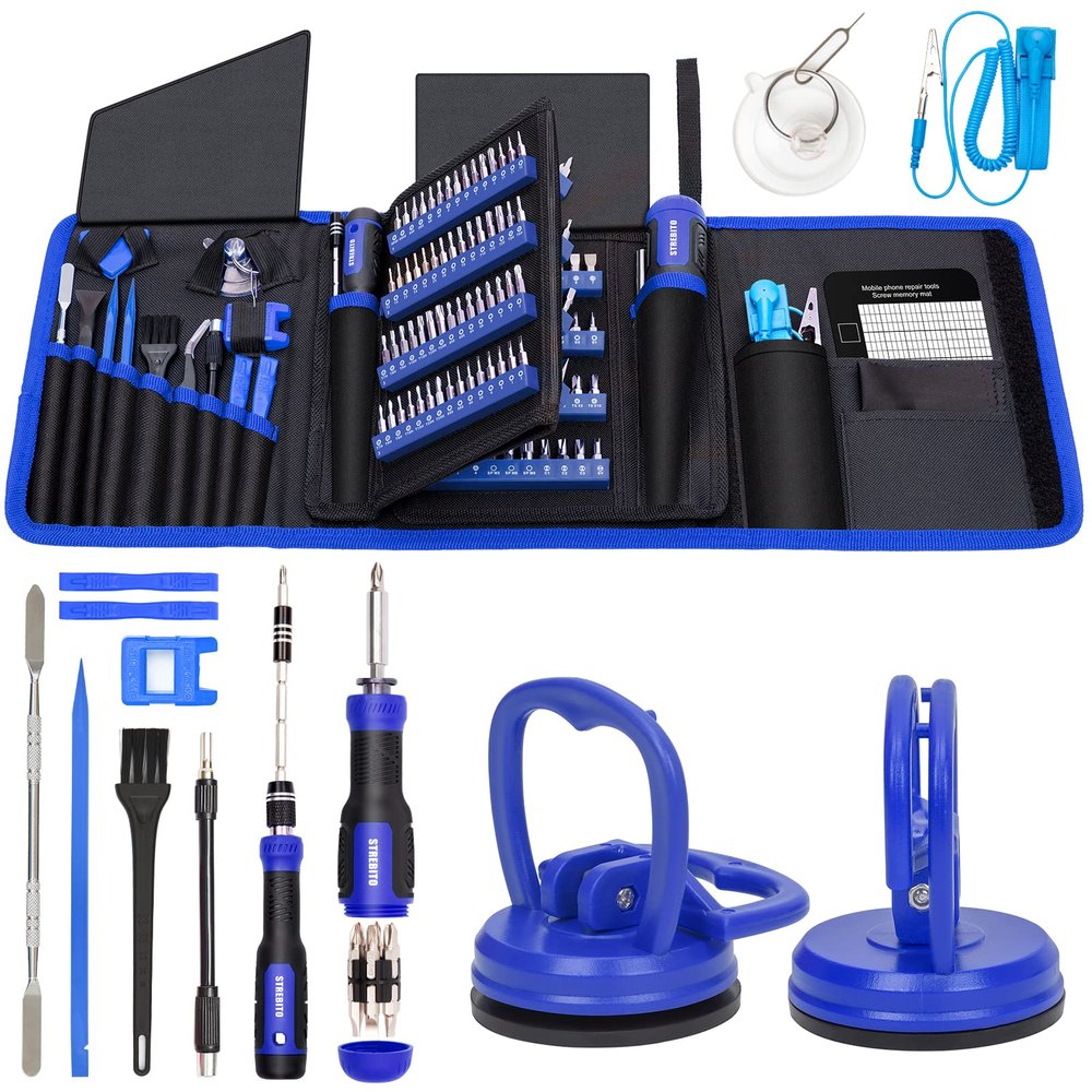 STREBITO Precision Screwdriver Set 191-Piece + 2-Piece Suction Cups Bundle, LCD Screen Remover for Computer, iPhone, Laptop, Cell Phone, Macbook, PS4/5, Tablet and Electronics Repair