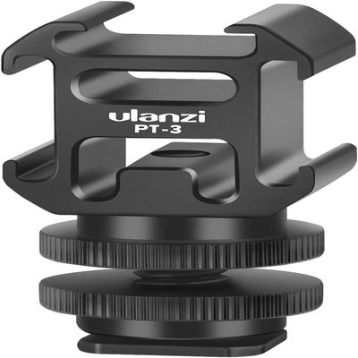 Ulanzi PT-3 Aluminium Camera Hot Shoe Mount Adapter Video Accessory Triple Cold Shoe Bracket Lights, LED Monitors, Microphones, Audio Recorder & Studio Flash Video Camera