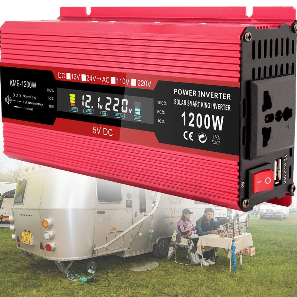 500W/1200W/2000W Pure Sine Wave Power Inverters,DC 12V to AC 240V Car Inverter Voltage Converter,Power Inverters,with LCD Display, Sockets, Fans ,1200W-12vto220v