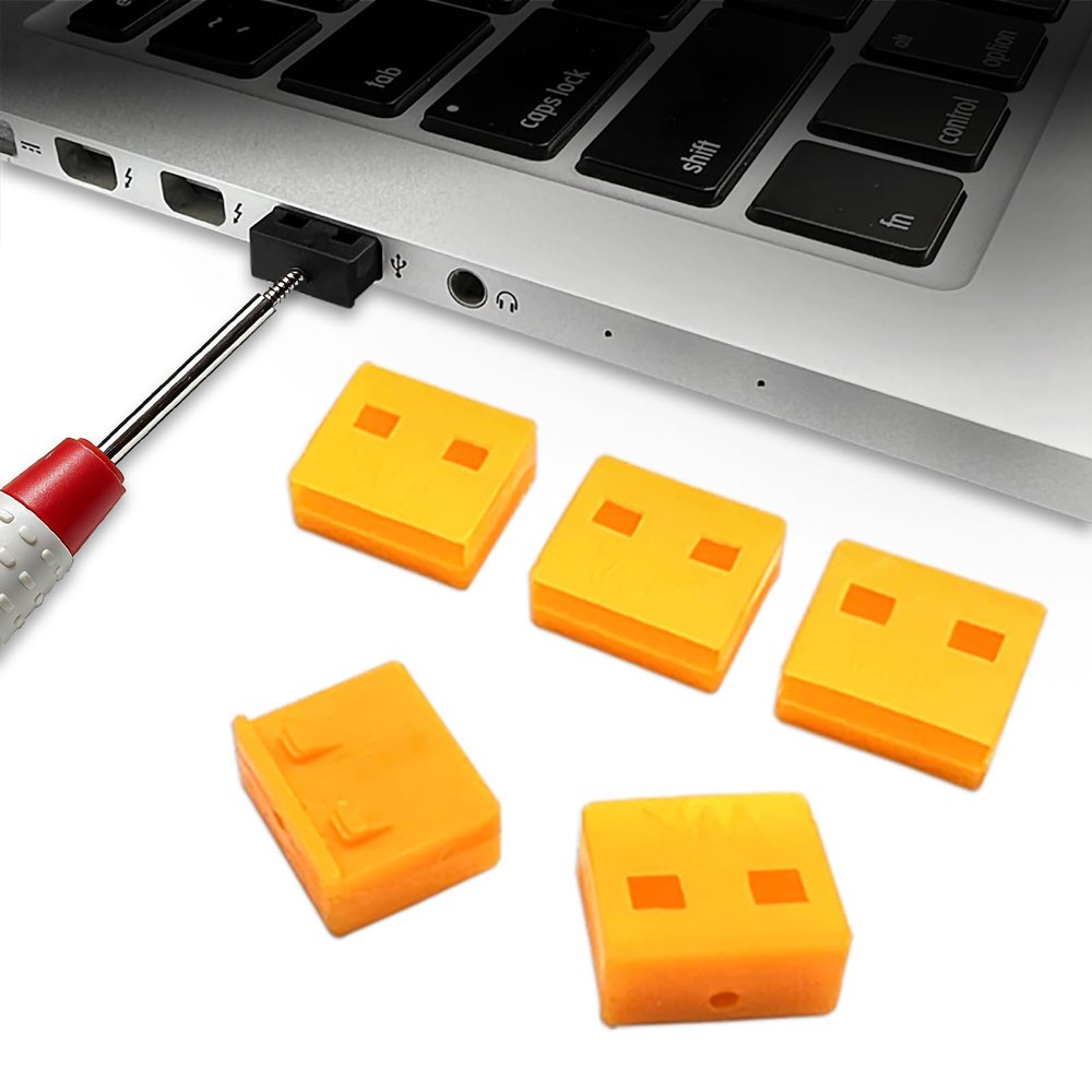 10Pcs USB Port Lock with 1 Keys, Locking USB Port/Dust Blocker, USB Dust Cover Cap Female Port Plugs Protector, Compatible with Computer,TV,Router,USB Devices(Yellow)