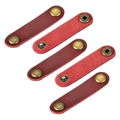 MECCANIXITY Pack of 5 Leather Cable Straps Cord Organizer 63x16mm Portable Cable Leather Clips Burgundy Earphone Cord Management for Cable, Wire