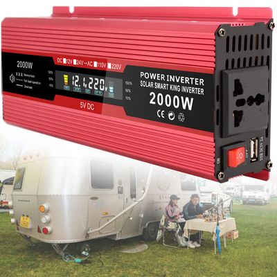 500W/1200W/2000W Pure Sine Wave Power Inverters,DC 12V to AC 240V Car Inverter Voltage Converter,Power Inverters,with LCD Display, Sockets, Fans ,2000W-24to220v