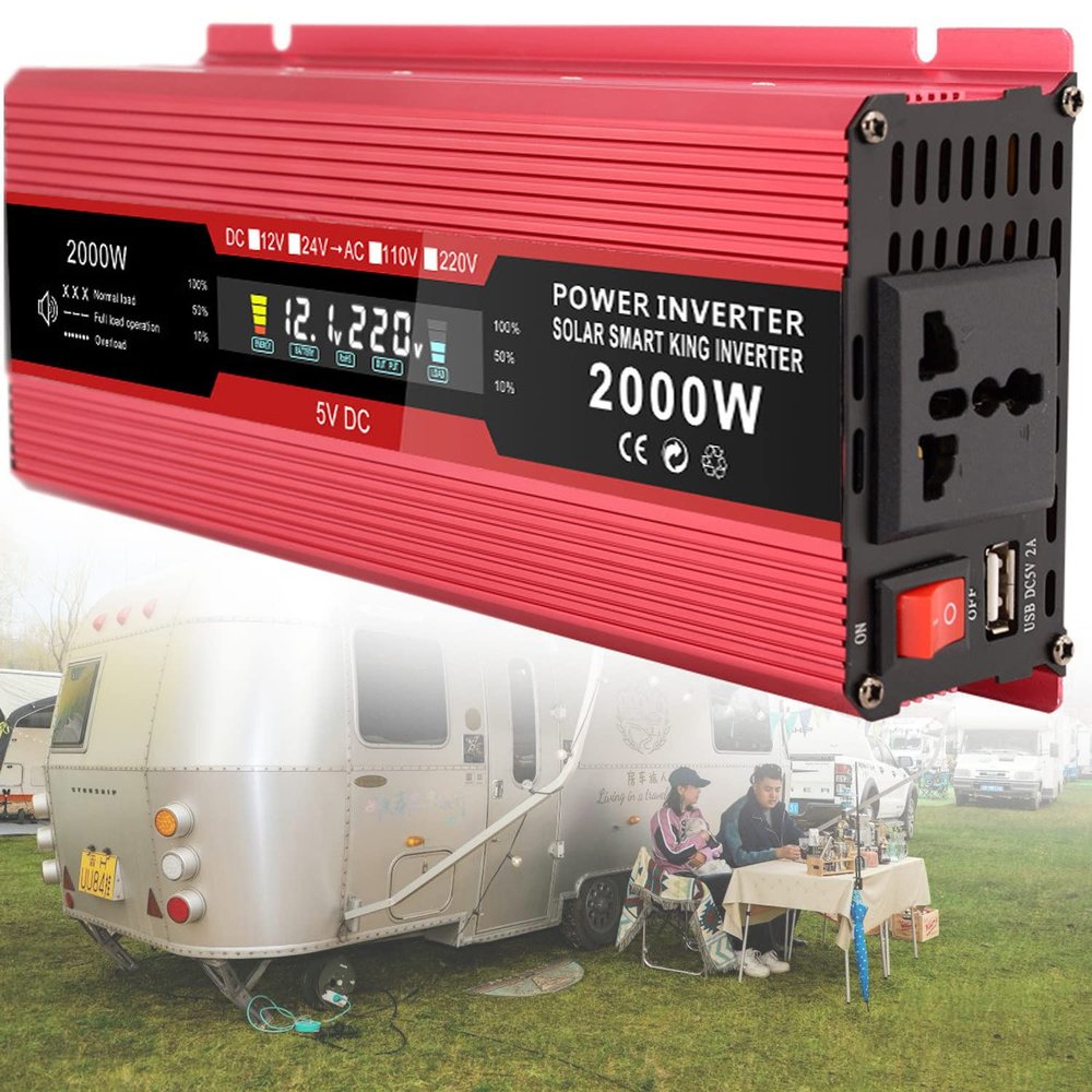500W/1200W/2000W Pure Sine Wave Power Inverters,DC 12V to AC 240V Car Inverter Voltage Converter,Power Inverters,with LCD Display, Sockets, Fans ,2000W-24to220v