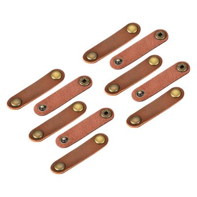 MECCANIXITY Pack of 10 Leather Cable Straps Cord Organizer 63x16mm Portable Cable Leather Clips Light Brown Earphone Cord Management for Cable, Wire