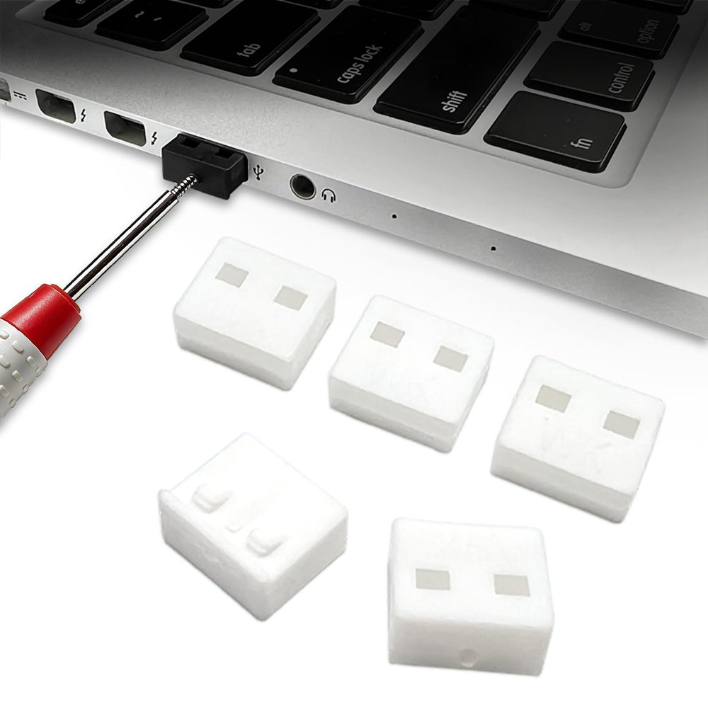 10Pcs USB Port Lock with 1 Keys, Locking USB Port/Dust Blocker, USB Dust Cover Cap Female Port Plugs Protector, Compatible with Computer,TV,Router,USB Devices(White)