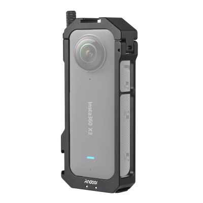Camnoon Panoramic Camera Video Cage Aluminum Alloy with Dual Cold Shoe Mounts Metal Protective Frame Camera Cage Vlog Accessories Compatible with Insta360 X3
