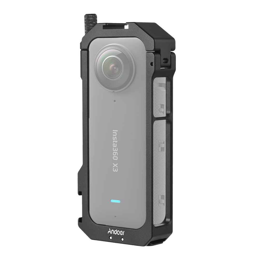 Camnoon Panoramic Camera Video Cage Aluminum Alloy with Dual Cold Shoe Mounts Metal Protective Frame Camera Cage Vlog Accessories Compatible with Insta360 X3