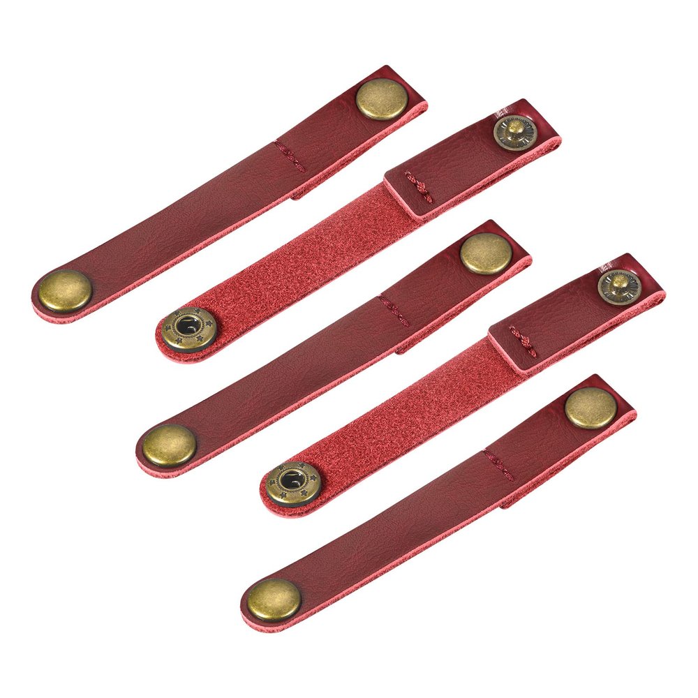 MECCANIXITY Pack of 5 Leather Cable Straps Cord Organizer 90x12mm Portable Cable Leather Clips Burgundy Earphone Cord Management for Cable, Wire
