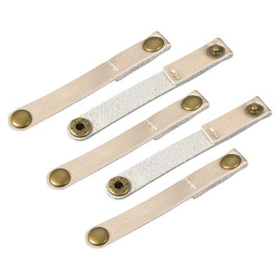MECCANIXITY Pack of 5 Leather Cable Straps Cord Organizer 90x12mm Portable Cable Leather Clips Golden Earphone Cord Management for Cable, Wire