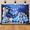 1st Happy Birthday Backdrop Blue and Silver Balloons Stars Boy 1st Bday Party Backdrop for Newborn Kids Portrait Decorations Cake Smash Decoration Banner Photo Shoot Studio (5x3ft) view 2