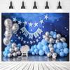 1st Happy Birthday Backdrop Blue and Silver Balloons Stars Boy 1st Bday Party Backdrop for Newborn Kids Portrait Decorations Cake Smash Decoration Banner Photo Shoot Studio (5x3ft) view 3