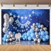 1st Happy Birthday Backdrop Blue and Silver Balloons Stars Boy 1st Bday Party Backdrop for Newborn Kids Portrait Decorations Cake Smash Decoration Banner Photo Shoot Studio (5x3ft) view 4