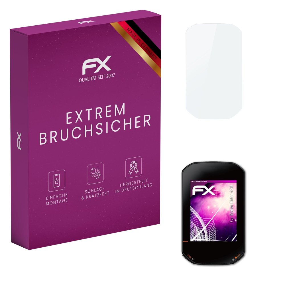 atFoliX Plastic Glass Protective Film compatible with Bryton Rider 420, 9H Hybrid-Glass FX Screen Protector