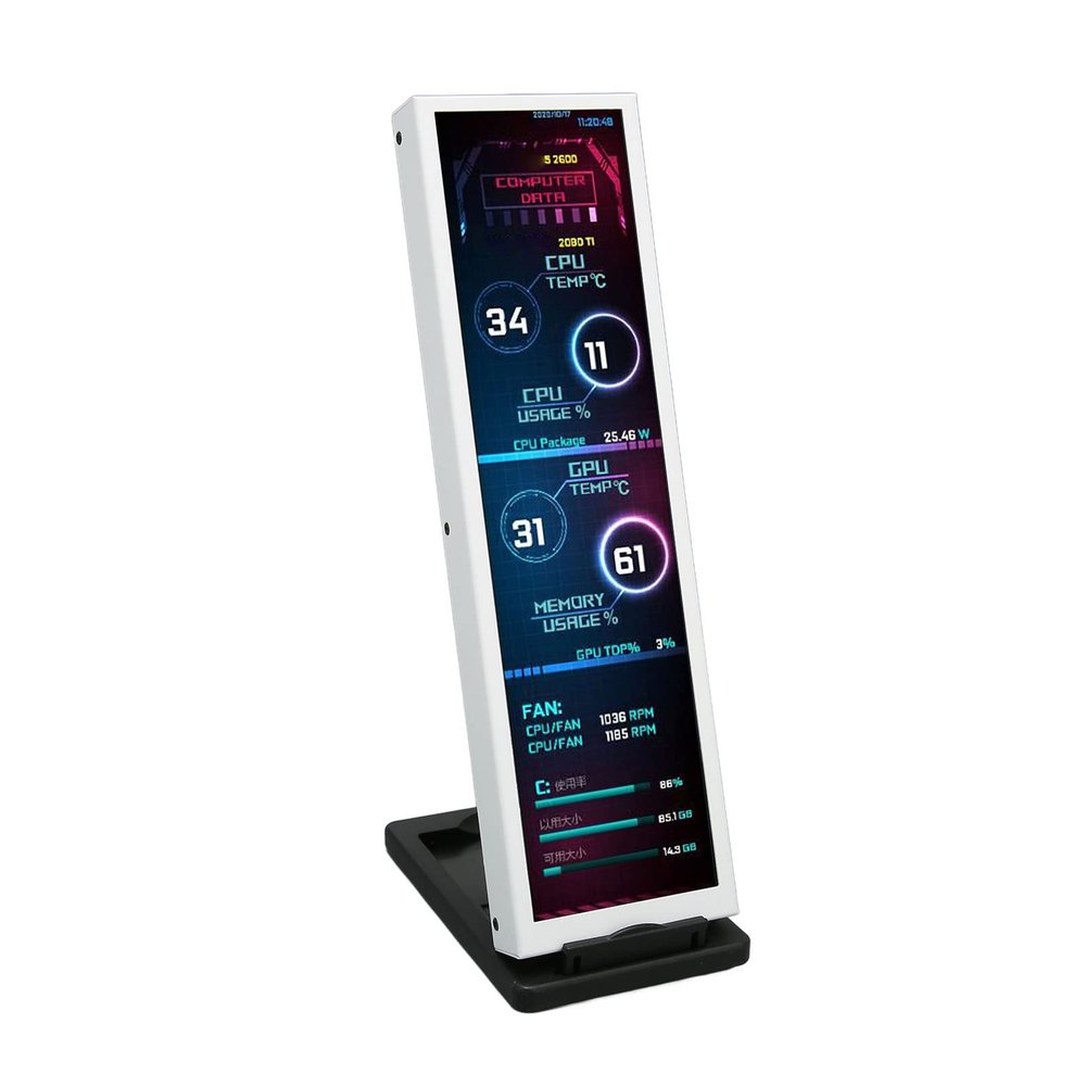 8.8 Inch USB Mini Screen, 1920x480 for aida64 PC CPU HDD Data Monitor Computer Temperature Display, Mini Secondary Screen PC Temp Monitor, Chassis Screen, White