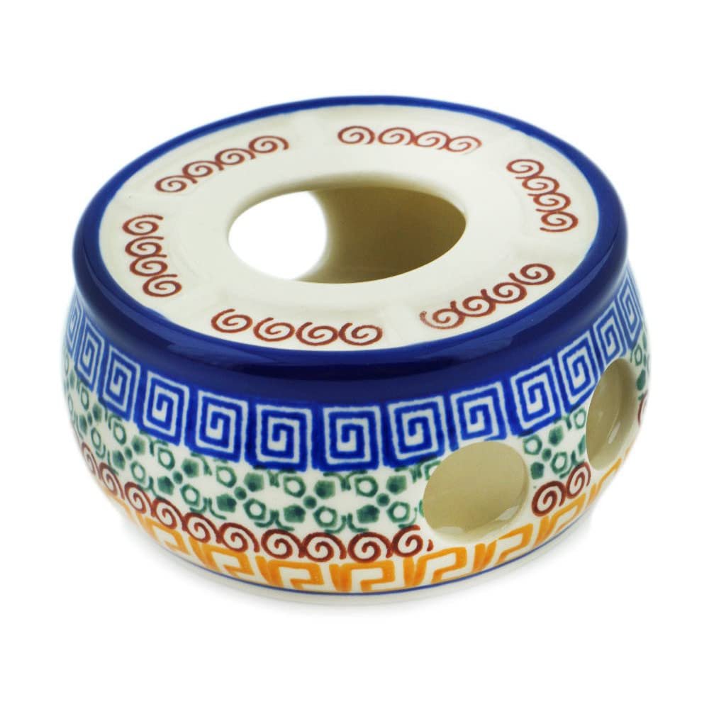 Polmedia Polish Pottery Heater - Grecian Sea Pattern Handmade in Boleslawiec Poland by Ceramika Artystyczna + Certificate of Authenticity