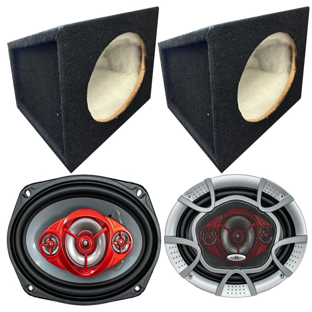 SoundXtreme 6x9 4-Way 520W Car Audio Speakers + 2X Audiotek S1 6x9 Car Van Truck Speaker Box