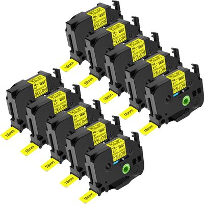 NineLeaf 10 Pack Compatible for Brother P-touch Label Maker Tape TZe-S641 TZ-S641 TZe-641 TZ-641 TZe 18mm 0.7 Inch 3/4'' Black on Yellow Extra Strength Label Tape for PT-PT-D400 PT-D600 PT-D610BT P700