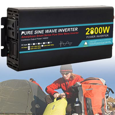 Pure Sine Wave Power Inverters 1600W/2800W/4000W/5000W Car Power Inverter,DC 12V/24V to AC 110V/ 220VConverter ,with LCD Display, Sockets, Fans,for RV Truck Car ,2800w-12vto110v