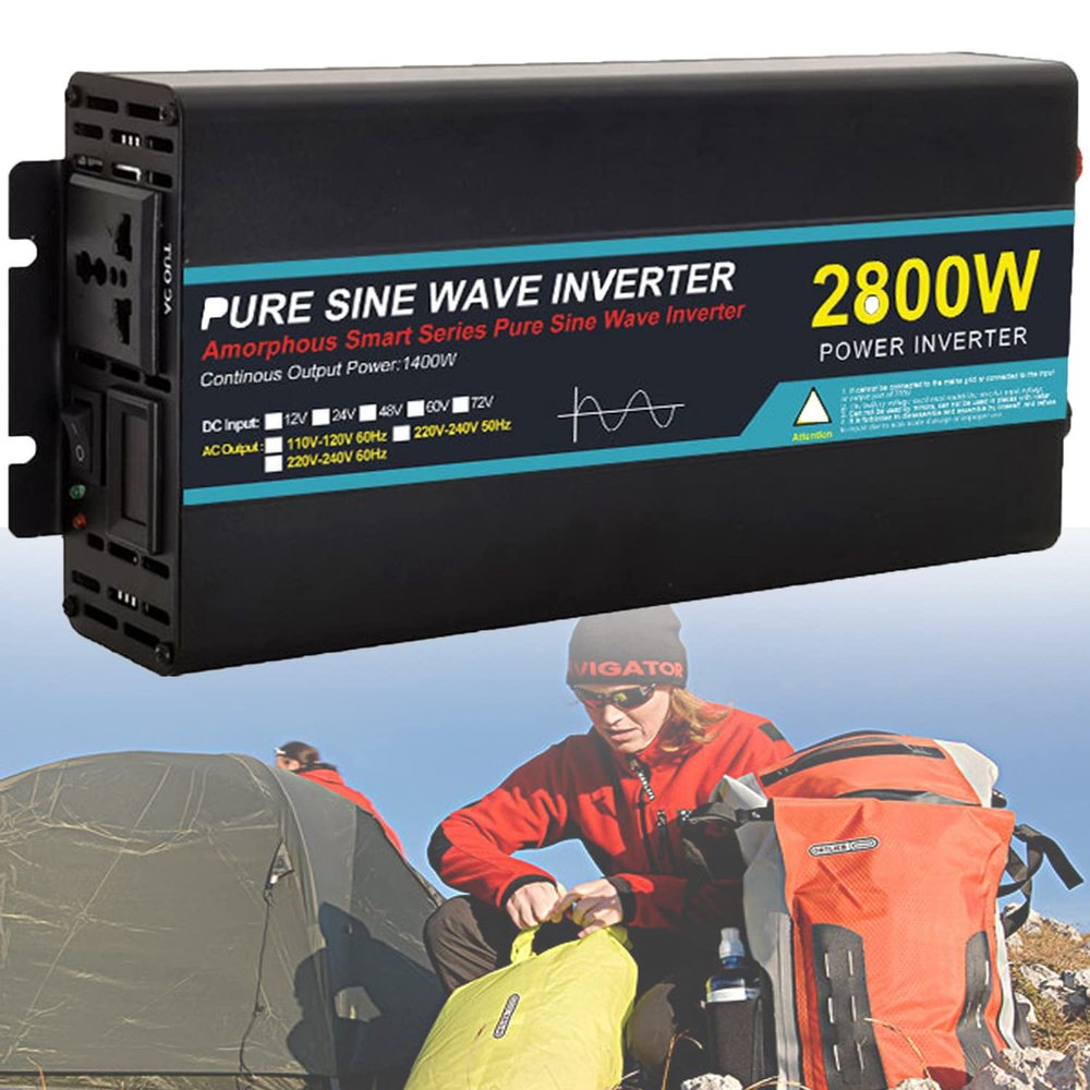 Pure Sine Wave Power Inverters 1600W/2800W/4000W/5000W Car Power Inverter,DC 12V/24V to AC 110V/ 220VConverter ,with LCD Display, Sockets, Fans,for RV Truck Car ,2800w-12vto110v