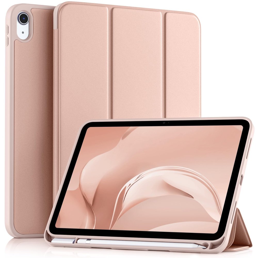 Akkerds Compatible with iPad (A16) 11th Generation Case 11 Inch 2025, for iPad 10th Generation Case 10.9 Inch 2022 with Pencil Holder, Slim Trifold Stand Protective Cover with Soft TPU Back, Rose Pink