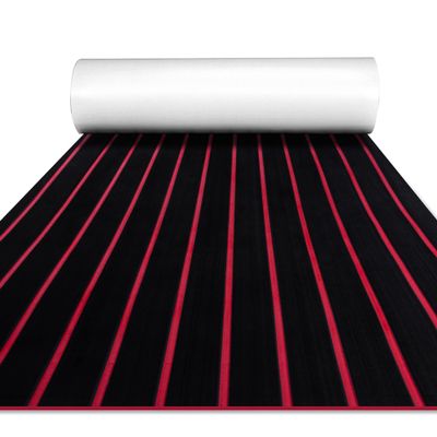 FOCEAN Boat Flooring EVA Foam Boat Decking Faux Teak Marine Flooring Marine Mat Sheet for Motorboat RV Yacht Kayak Surfboard, 94.5''x 15.7'', Black with Red Lines