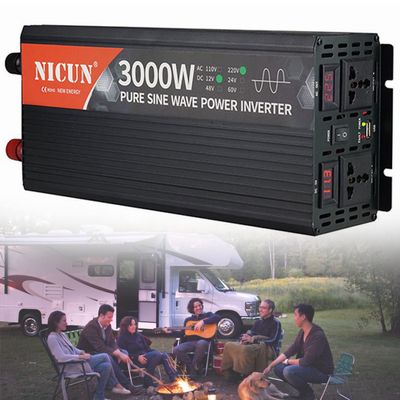 2000W/3000W/4000W/5000W/6000W Pure Sine Wave Power Inverter DC12V/24V to AC110V/220V Car Converter with LCD Display, 2 Universal Socket ,USB Port,2 Fans -Black Aluminum Body,3000W-24Vto110V