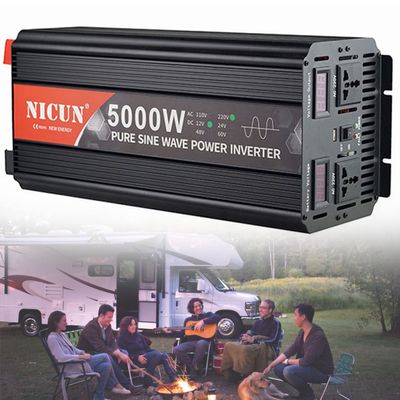 2000W/3000W/4000W/5000W/6000W Pure Sine Wave Power Inverter DC12V/24V to AC110V/220V Car Converter with LCD Display, 2 Universal Socket ,USB Port,2 Fans -Black Aluminum Body,5000W-24Vto220V