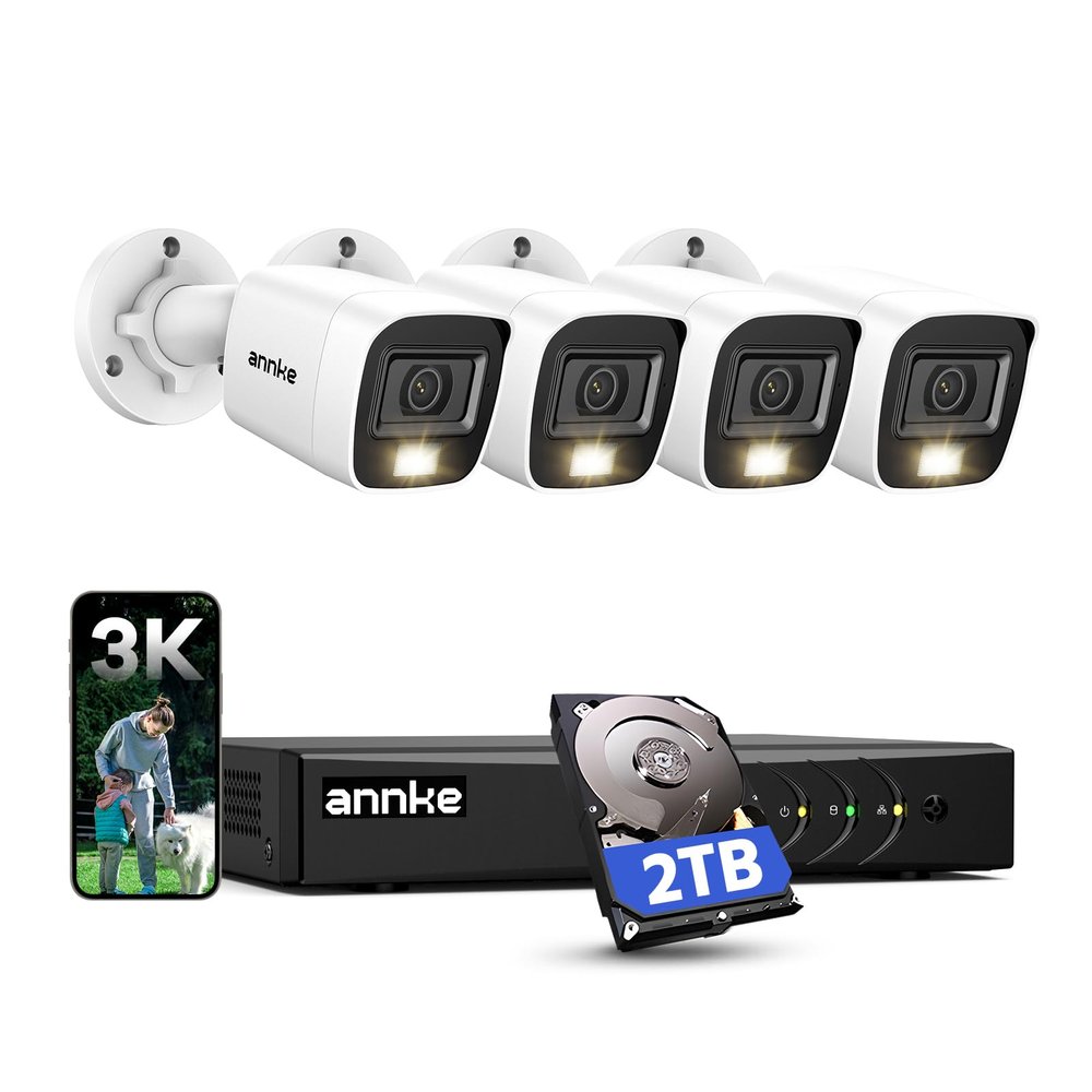 ANNKE 8CH 3K Security Camera System with Audio/Mic, 8 Channel Surveillance AI DVR and 4X 5MP 2960 * 1665 CCTV Cams with Dual Light, Human/Vehicle Detection, IP67, Color Night Vision, 2TB Hard Drive