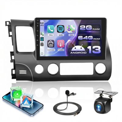 2G+64G Car Stereo for Honda Civic 2006 2007 2008 2009 2010 2011 with Wireless Carplay Android Auto, 10.1" Touchscreen Android Car Radio Support Bluetooth EQ WiFi GPS USB Mirror Link AHD Backup Camera