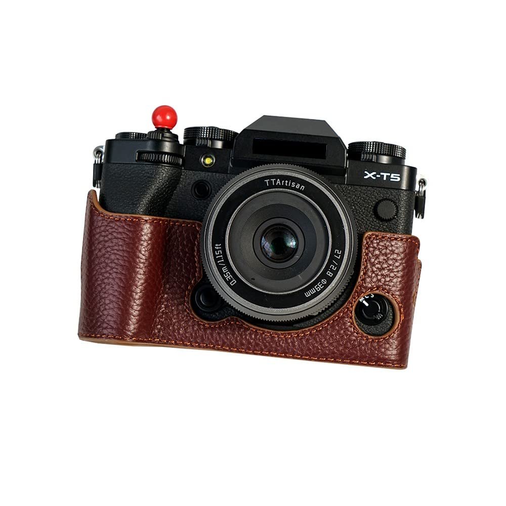 AFGRAPHIC Camera Case Genuine Leather Wine Red Protective Half Body Cover Base Case with Bottom Opening Version for Fujifilm X-T5 mirrorless Digital Camera, Red, Half Body Base Case