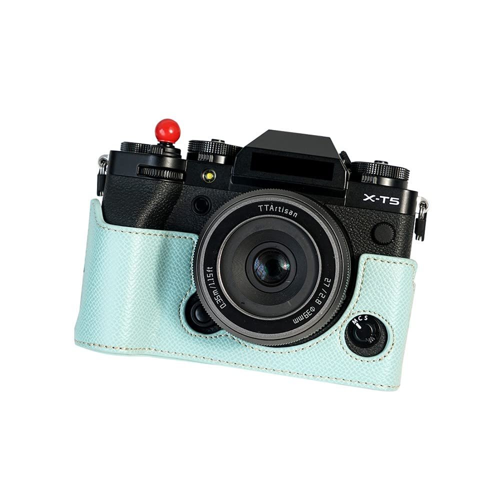 AFGRAPHIC Camera Case PU Leather Light Blue Protective Half Body Cover Base Case with Bottom Opening Version for Fujifilm X-T5 mirrorless Digital Camera, Blue, Half Body Base Case