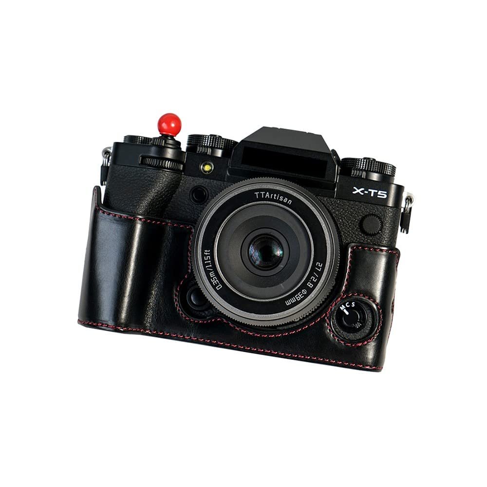AFGRAPHIC Camera Case Oily Leather Black Protective Half Body Cover Base Case with Bottom Opening Version for Fujifilm X-T5 mirrorless Digital Camera, Black, Half Body Base Case